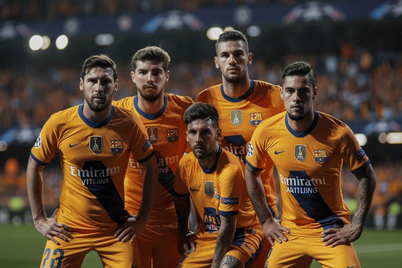 Image showing a group of Barcelona soccer players in their team uniforms.