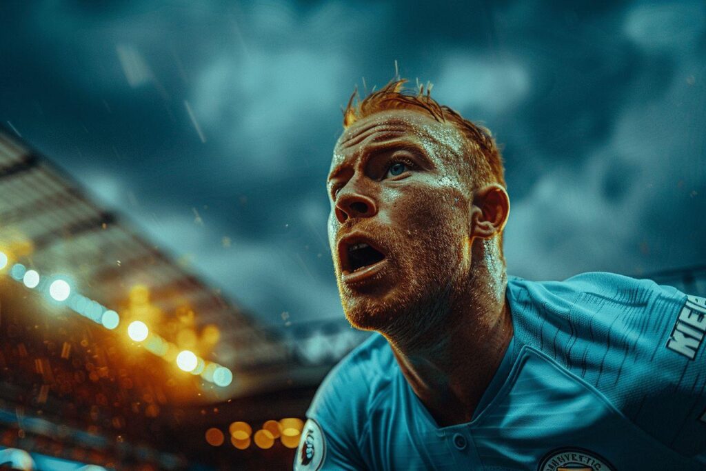Close-up portrait of a determined athlete with a focused expression.