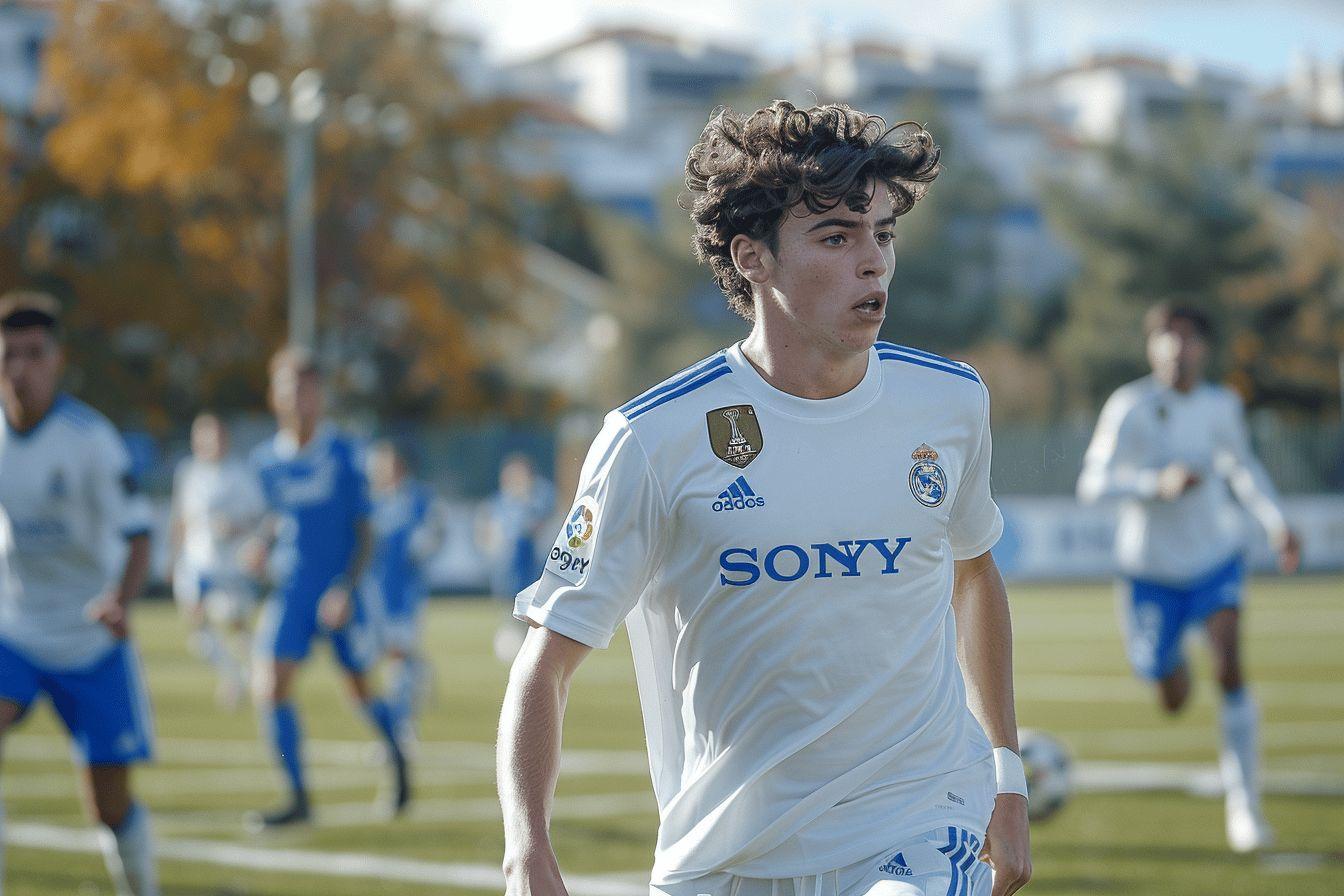 A young male soccer player in a white jersey and shorts running on a field.